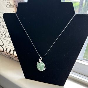 Flourite (Raw) Copper Wire Wrapped Silver Pendant Necklace.